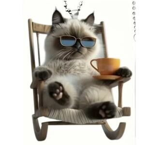 Coffee Cat Keychain 2D Acrylic Rocking Chair Kitty Car Charm Bag Accessory Gift